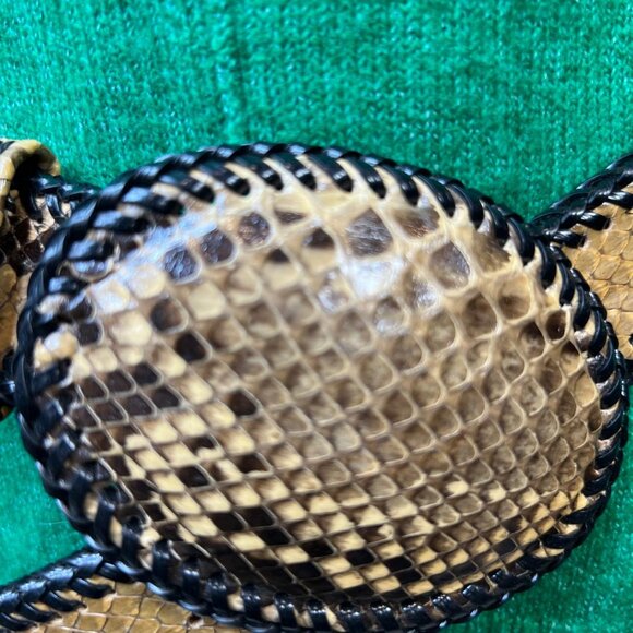 Vintage Snakeskin Belt Wide Exotic Leather Oval Buckle Whipstitch Trim Boho - Picture 6 of 12